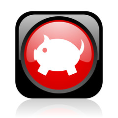 piggy bank black and red square web glossy icon