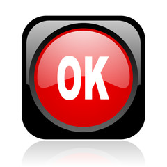 ok black and red square web glossy icon