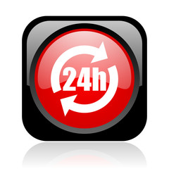24h black and red square web glossy icon