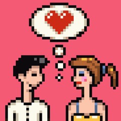 retro heart pixel lovers illustration