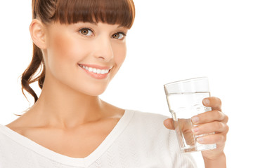 young smiling woman with glass of water