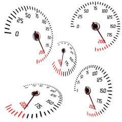 Abstract speedometers, normal and perspective views, vector