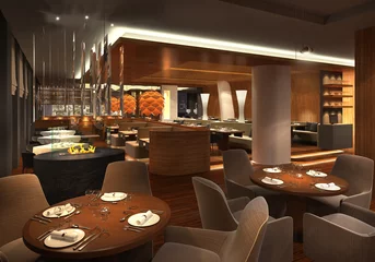 Rolgordijnen 3D render van een restaurant interieur © imagewell10