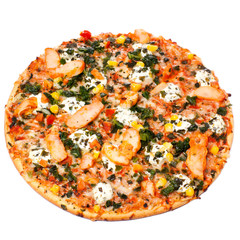 Chicken pizza on a white background