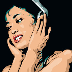 Girl listening to music with earphones illustration art - 51348740