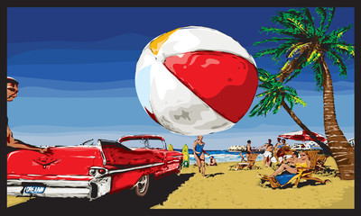 Hot summer day beach ball illustration - 51348765