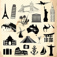 Cercles muraux Doodle Collection d& 39 éléments d& 39 icônes et de symboles de voyage
