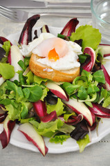 Salat mit pochiertem Ei