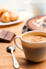 Breakfast with coffee. Close up