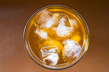 Glass of lemon tea with ice