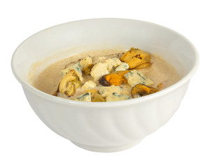 soup and cheese mushrooms isolated on white background clipping