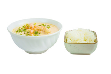 soup shrimp rice plate isolated on white background clipping pat