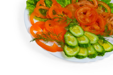 tomatoes cucumbers salad plate isolated on white background clip