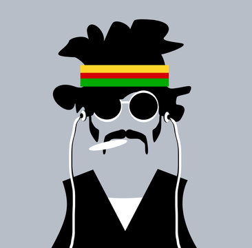 man with rastafarian headband and marijuana