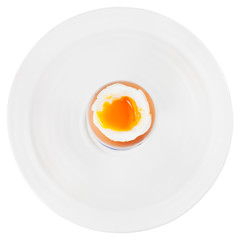 soft boiled egg in egg cup on white plate