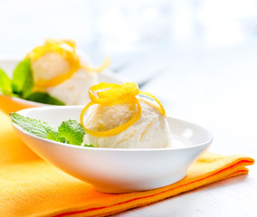 Ice Cream. Homemade Lemon Icecream Dessert