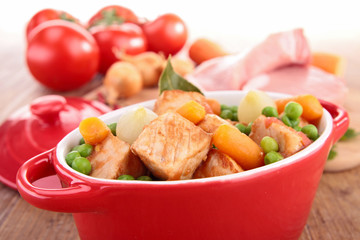 casserole with grilled meat and vegetables
