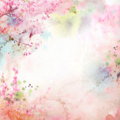 Malownicze tło akwarela, kompozycja kwiatowa Sakura - 51358582