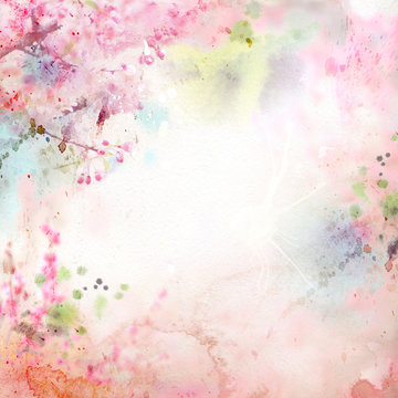 Fototapeta Malownicze tło akwarela, kompozycja kwiatowa Sakura