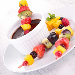 fruit skewer and chocolate