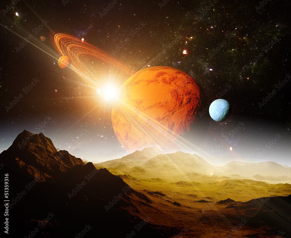 Wall mural a view of planet earth and the universe from the moon's surface.
