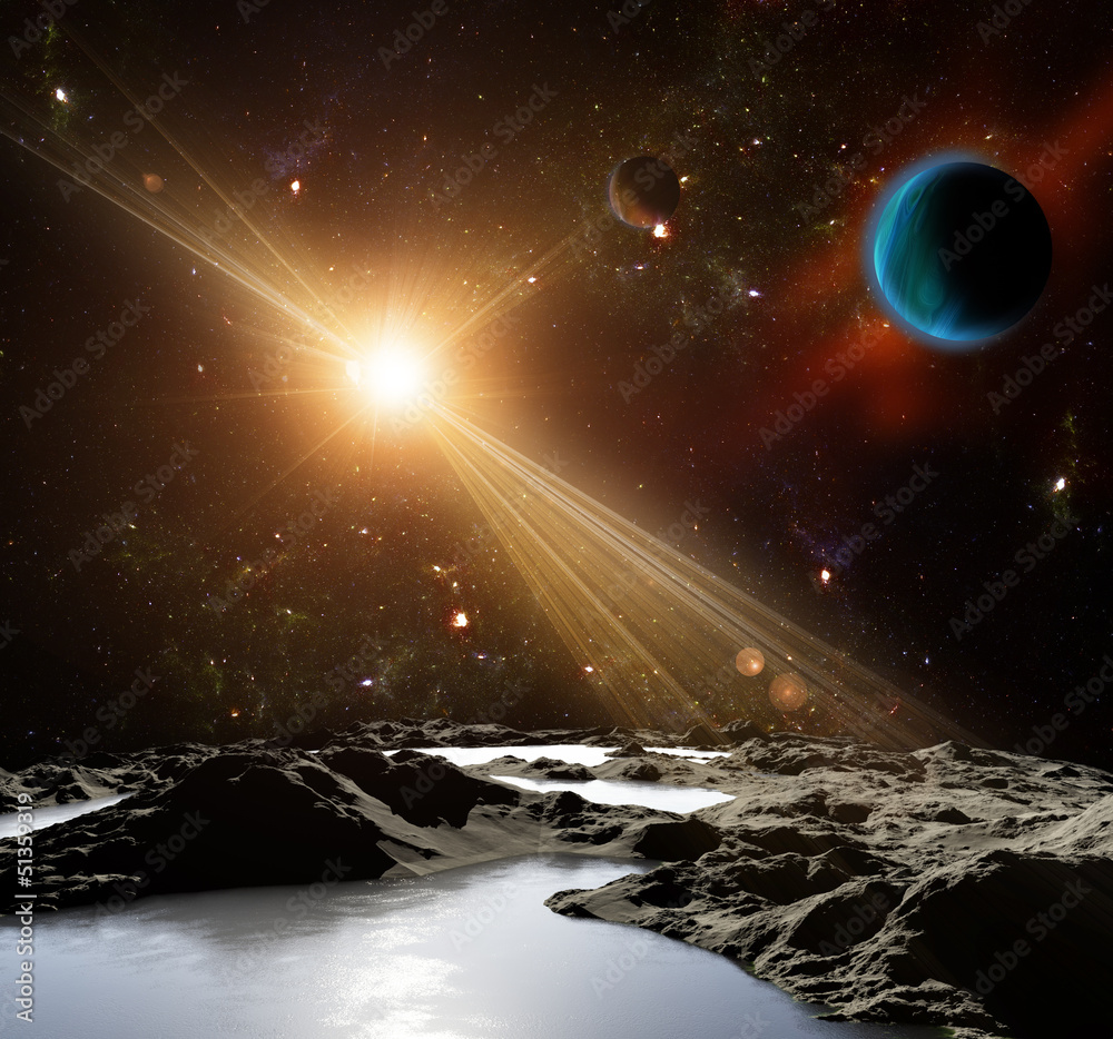 Wall mural a view of planet earth and the universe from the moon's surface.