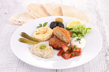 falafel, spread and salad