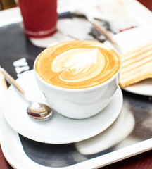 Coffee latte and pancake for breakfast