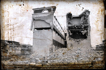 Abandoned factory - concrete ruins in industrial district,