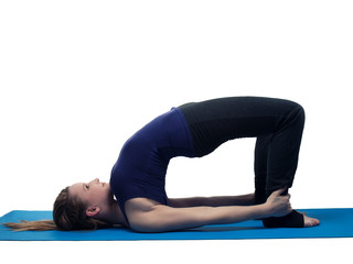 young woman yoga exercise the shoulder pose - isolated