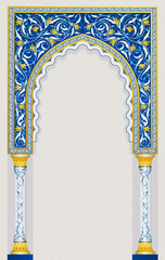 Islamic arch design in classic blue color - obrazy, fototapety, plakaty