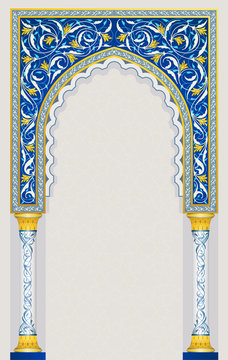 Islamic arch design in classic blue color