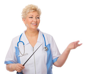 Mature doctor with pointer stick