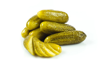 pickled cucumbers. Gherkins on a white background