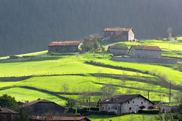 typical basque country houses with sunset light