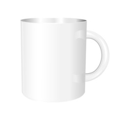 Volumetric white mug with shadows on white background