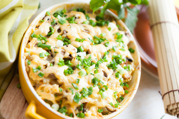 mushroom casserole with cheese and chives