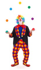 Juggler clown throwing colorful balls
