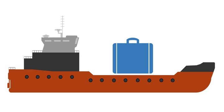 Valise en livraison dans un bateau cargo