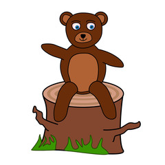Comic teddy bear on treestump