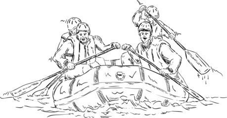 four people  rafting