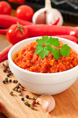 Red hot chili pepper and ingredients for sauce