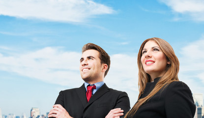 Business people looking to the future