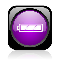 battery black and violet square web glossy icon