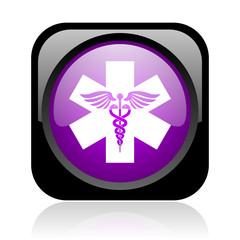 caduceus black and violet square web glossy icon