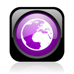 earth black and violet square web glossy icon