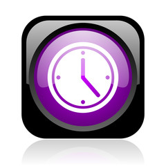 clock black and violet square web glossy icon