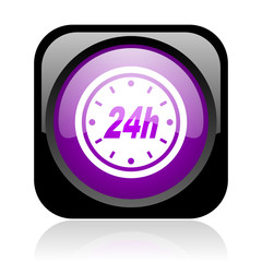 24h black and violet square web glossy icon