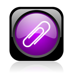 paper clip black and violet square web glossy icon