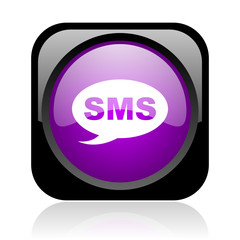 sms black and violet square web glossy icon